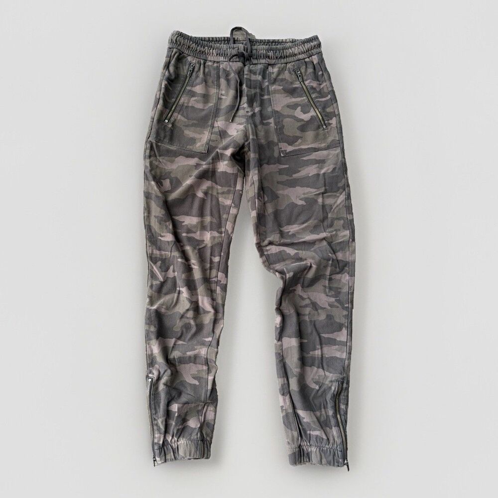 Athleta Farallon Camo Jogger Pants Womens Size 0 Black Olive Green Ankle Zipper